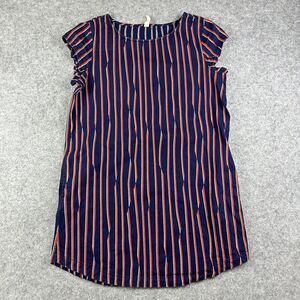 Hanna Andersson Dress Womens L Blue Stripe Shift Stretch Cap Sleeves Pockets